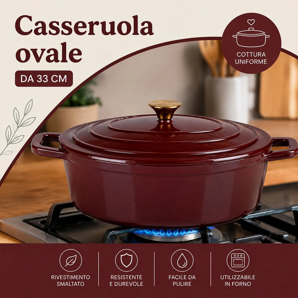 Casseruola Pesante 33 cm Bordeaux Ghisa Pentola Olandese Conservazione Calore