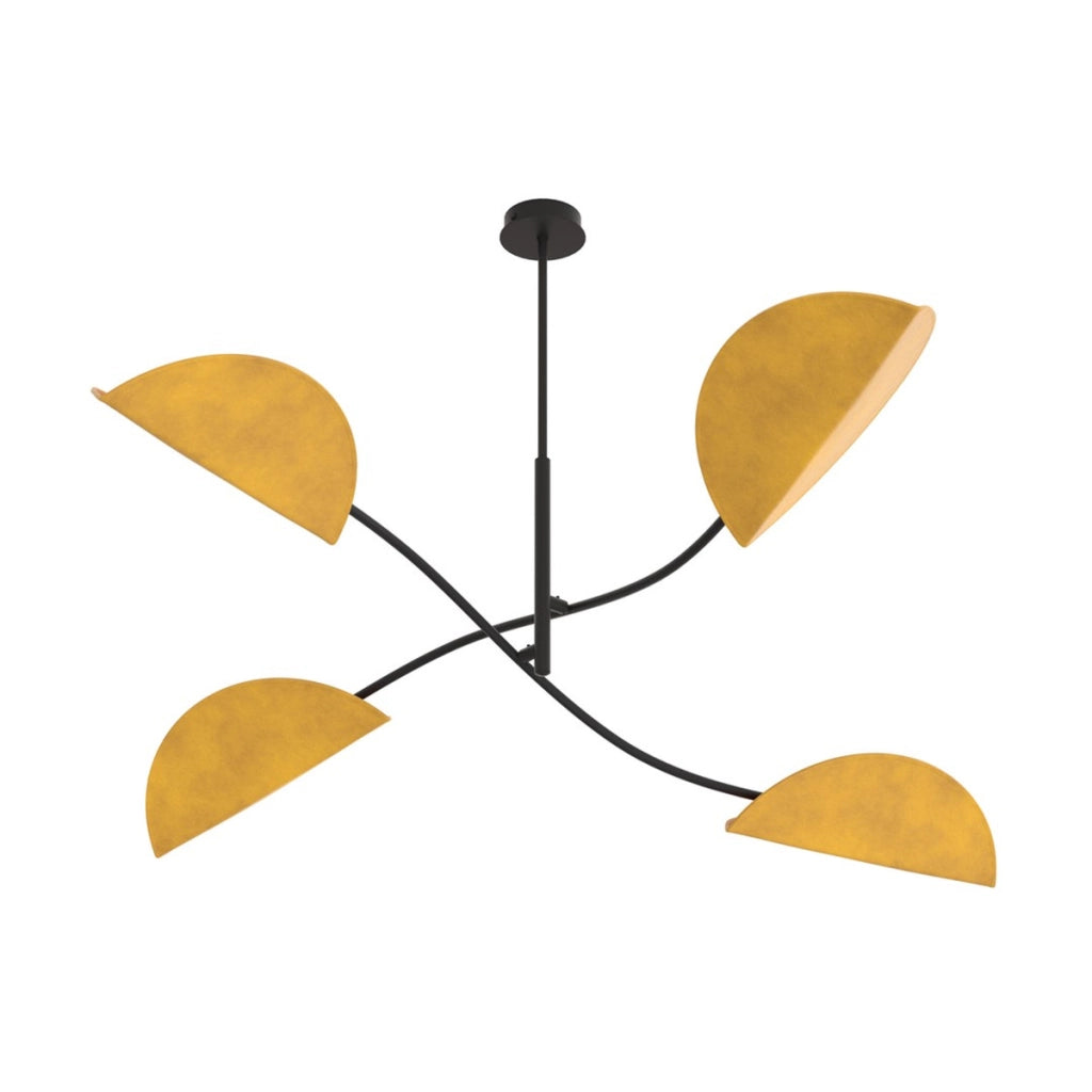 Lampada a sospensione Lotus in acciaio nero e velluto senape