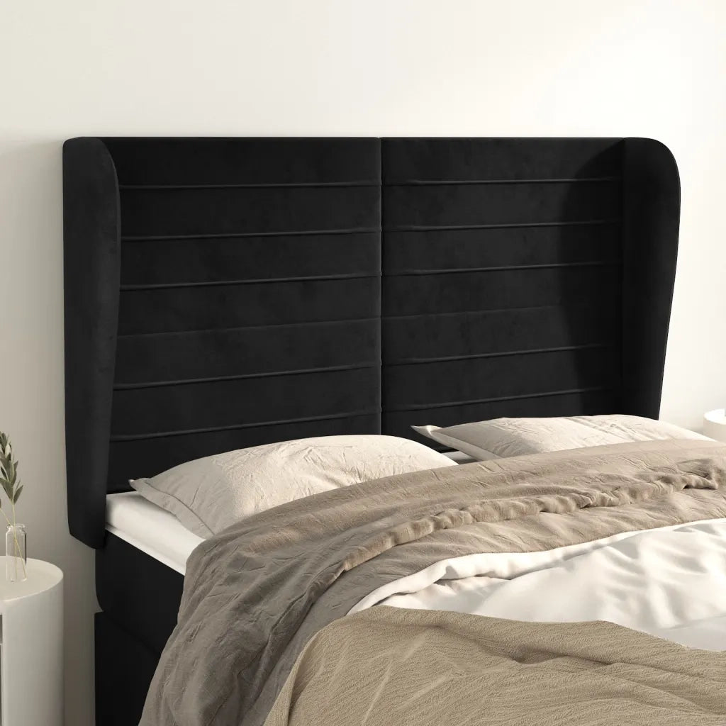 Testiera | Testata ad Orecchio Nera 147 x 23 x 118/128 cm in Velluto