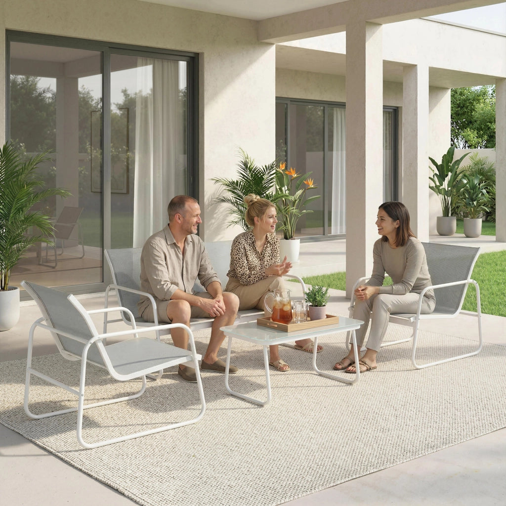 Set divano giardino 4 pezzi ¨C zephmum ¨C tessuto textilene grigio chiaro