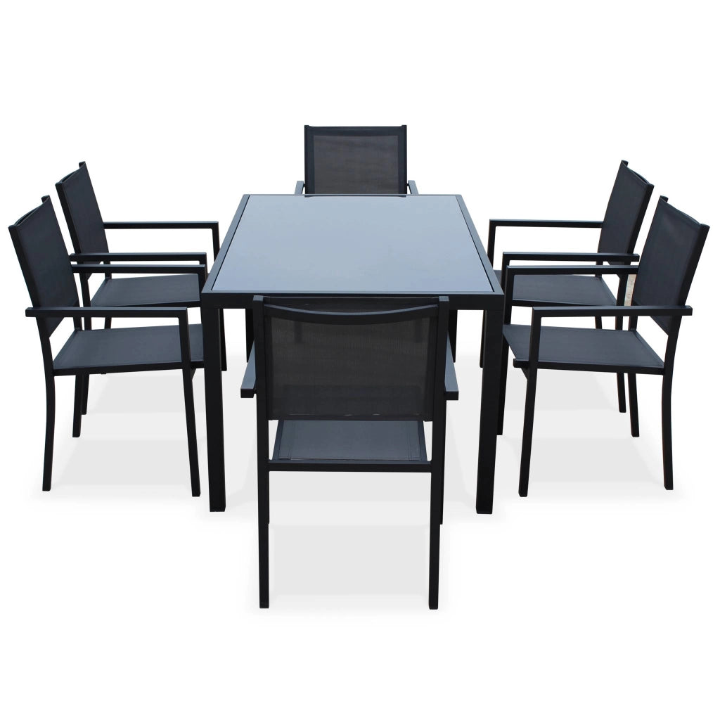 Set tavolo da giardino in alluminio e textilene con 6 sedie, antracite