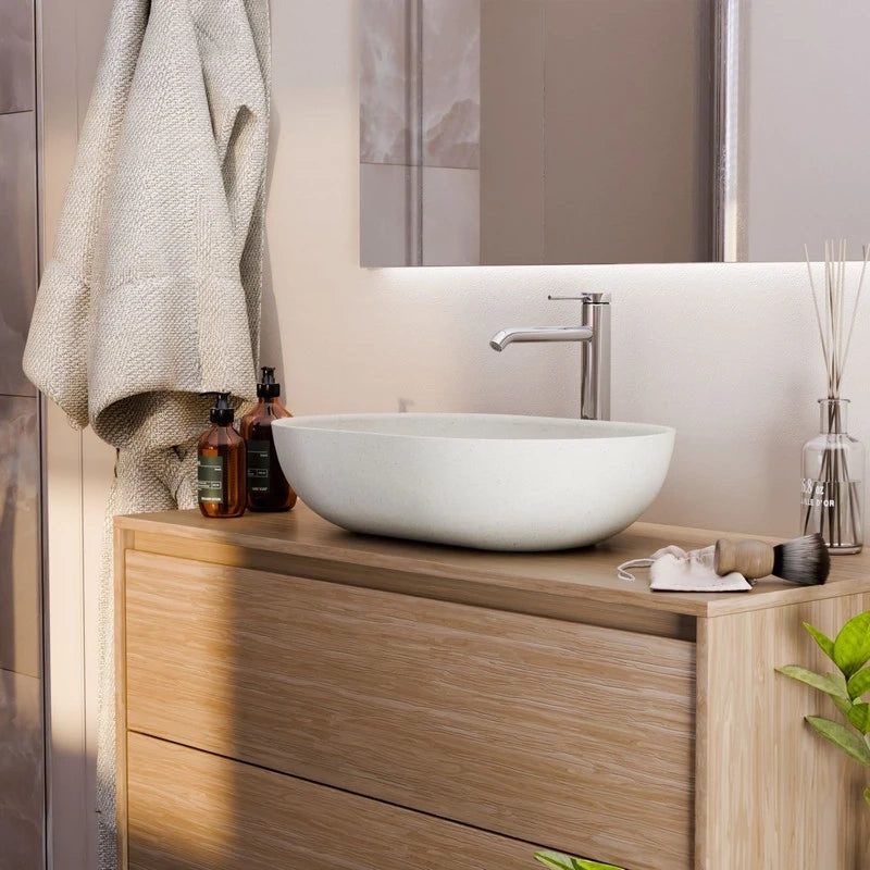 Lavabo da appoggio sabbia ovale bianco 530x350x130 mm senza piletta - Sandstone