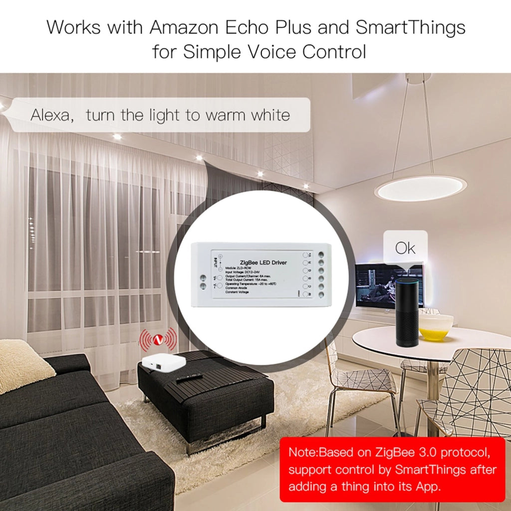 Centralina Led Controller, 6A/Canali, ZigBee 3.0, RGB+CCT, Max 12V e 24V, 15A, 2X100W, TUYA, Smart Life, 100X45X35mm, IP20