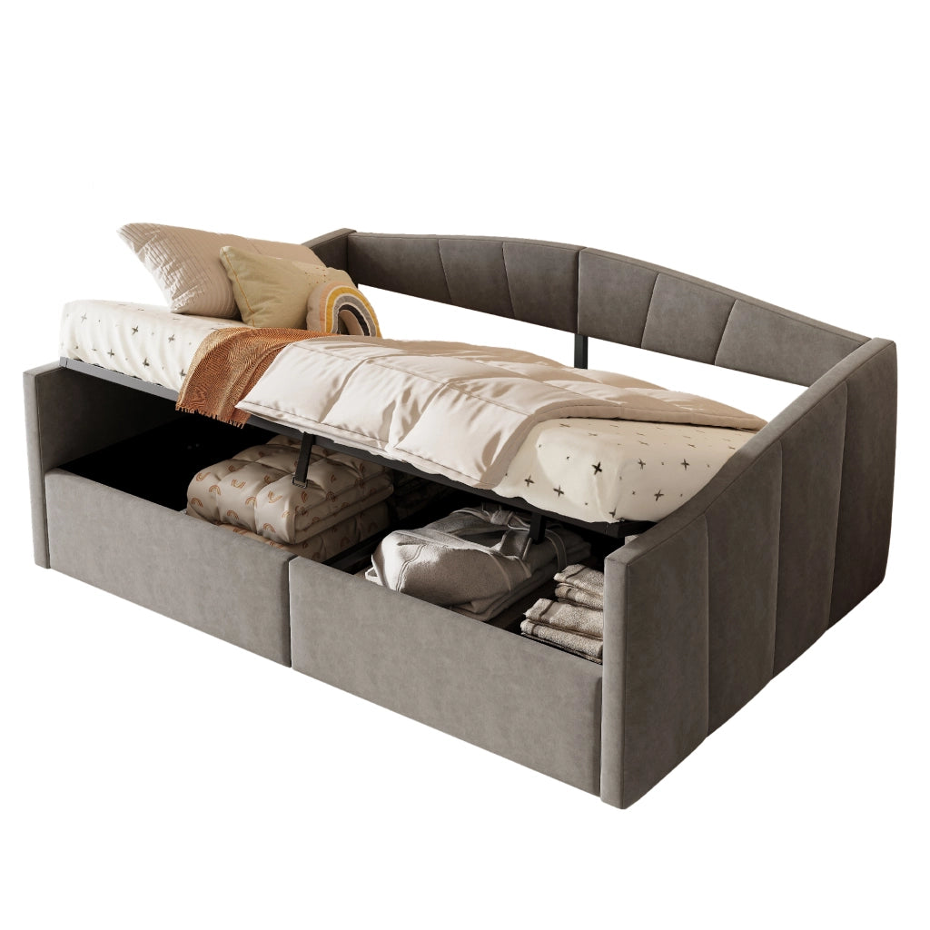 Letto sofà con sistema idraulico imbottito in velluto grigio 140x200 cm