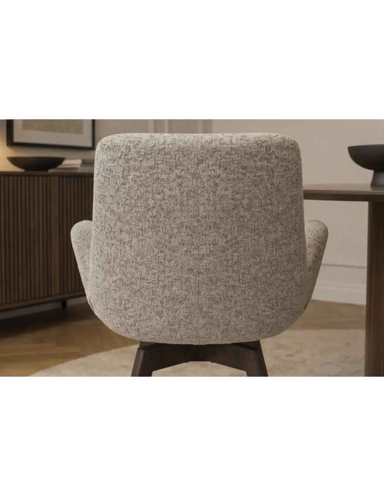 Set di 2 sedie design SORRANO girevoli a 360° in tessuto tweed taupe e piedi in rovere scuro