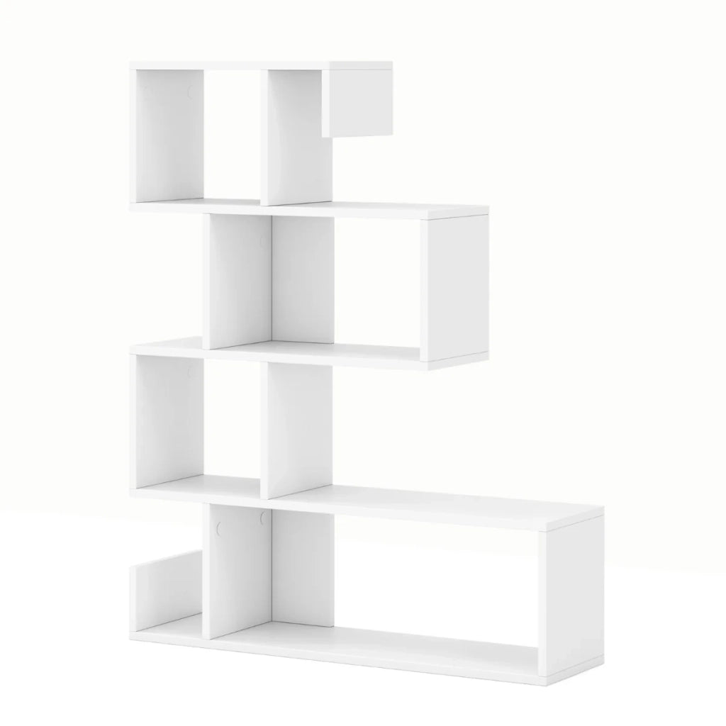 Libreria aperta a forma di 'S' 80 x 22 x 100 cm con contenitore funzionale design moderno in legno ingegnerizzato bianco 20_0010669