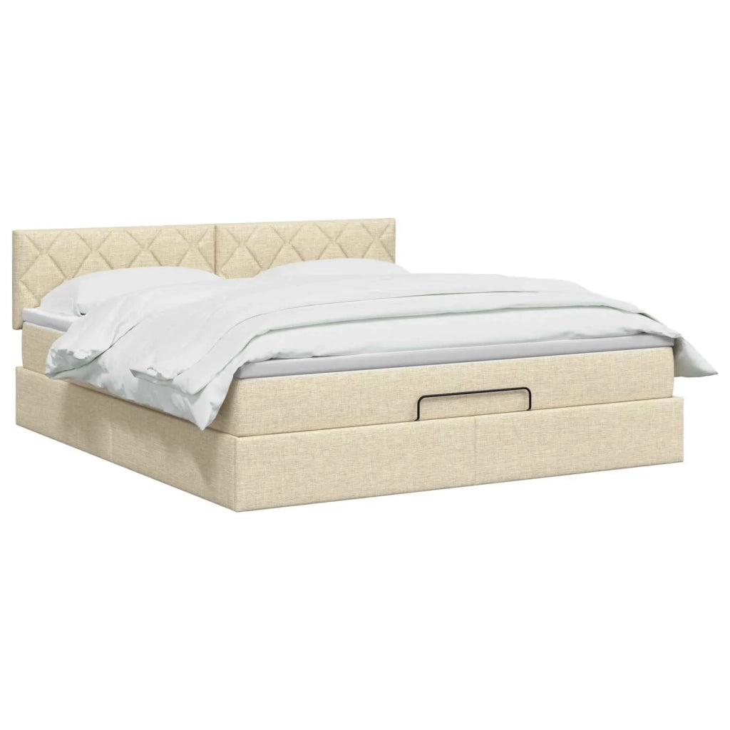 Letto Ottomano con Materasso e LED Crema 180 x 200 cm Tessuto 3457014
