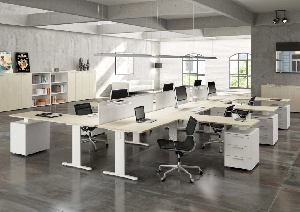 Composizione completa ufficio operativo con 4 postazioni lavoro cm. 324x324x72h