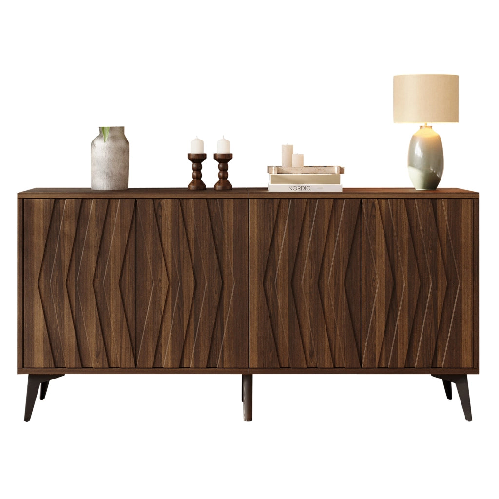 Credenza con 4 ante e ripiani regolabili 140x35x70 cm in MDF e truciolare color noce