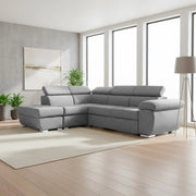 Divano Letto Angolare Fiona con Penisola Sinistra e Pouf Contenitore – Grigio