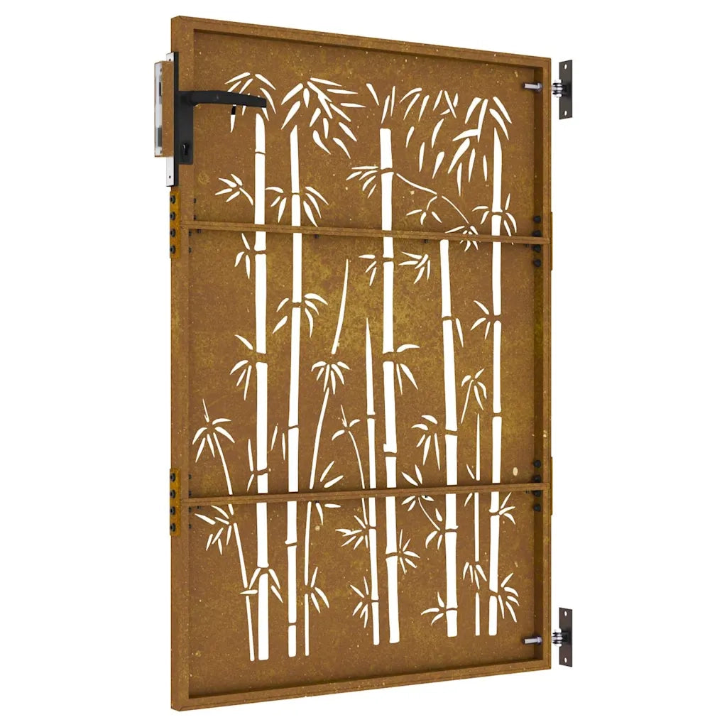 Cancello da giardino 85x150 cm in acciaio Corten e bambù 153235
