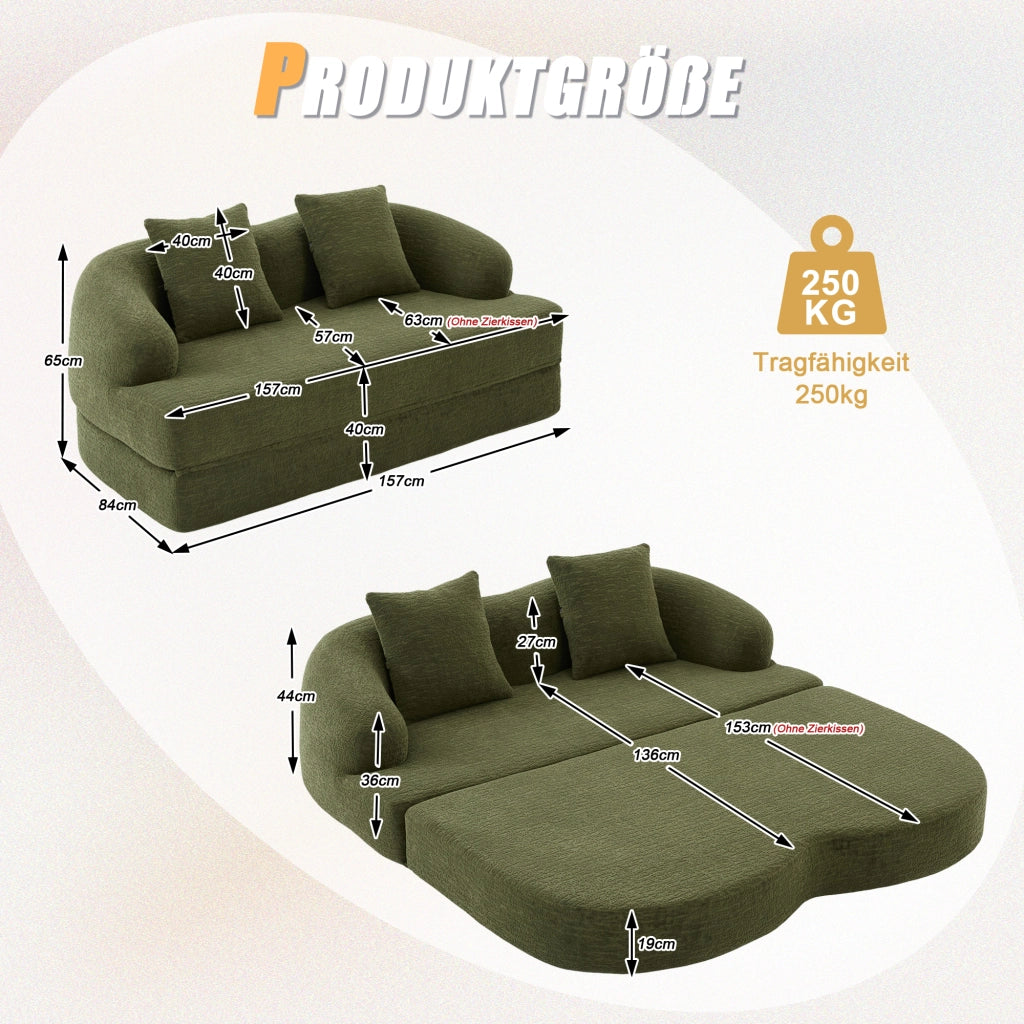 DIVANO Letto 2 posti 157x84x65 cm Chenille Verde