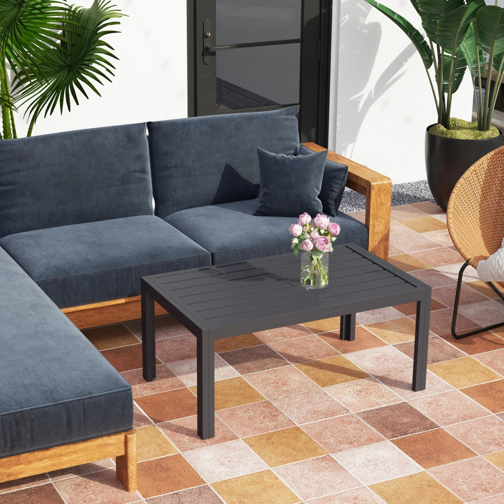 Tavolino da giardino rettangolare ¨C zephmum ¨C 101.5x61x46 cm, grigio, acciaio, legno