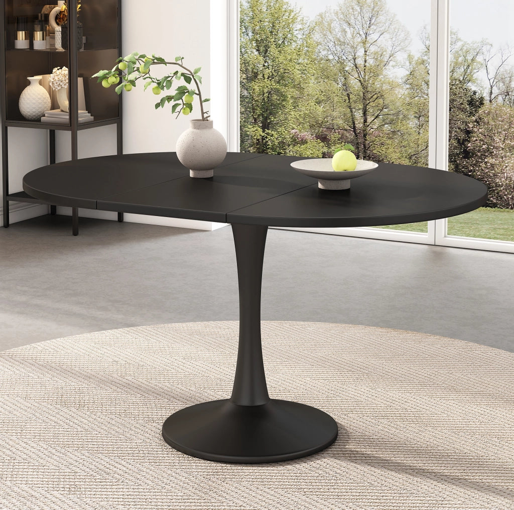 Tavolo da pranzo ovale allungabile in MDF nero; design moderno per cucina e soggiorno