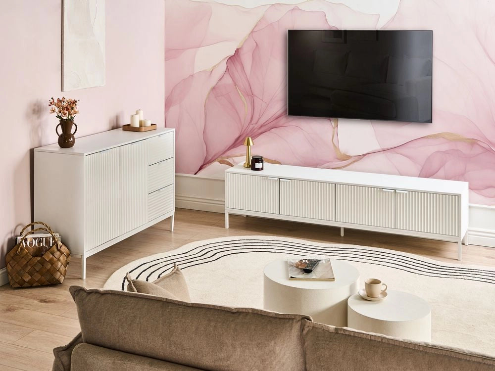 Mobile TV scorrevole retrò MDF bianco Gambe in metallo per Televisori Fino a 54ʺ