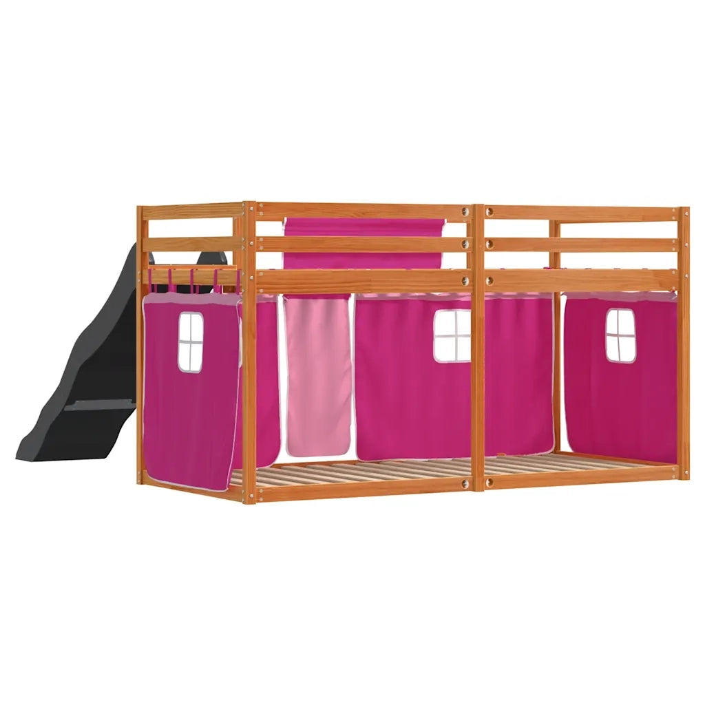 Letto a Castello con Scivolo e Tende Rosa 90x200 cm