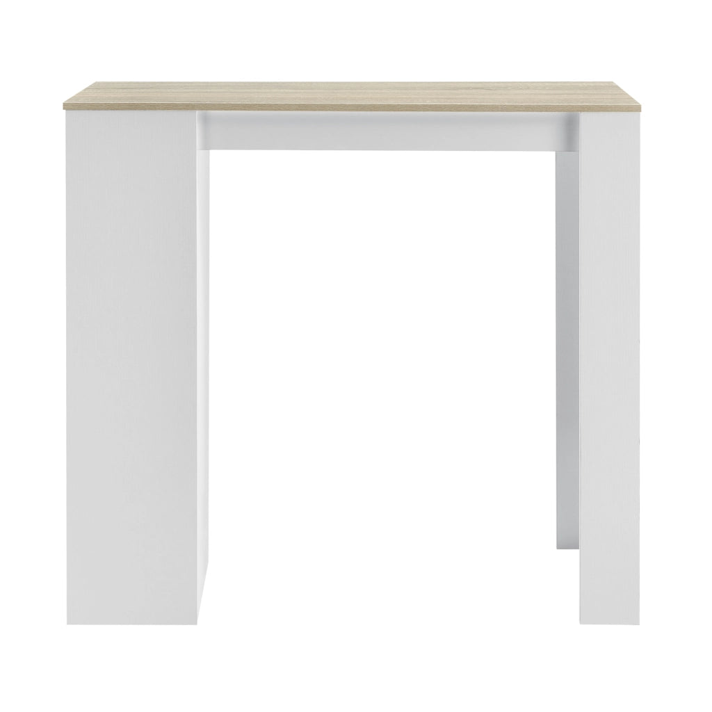 Bancone Tavolo Alto da Bar Kouvola con 3 Scomparti Aperti 110x50x103 cm - Bianco/Effetto Rovere [en.casa]