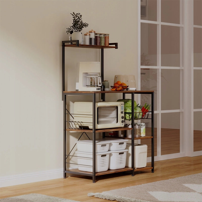 Scaffale da cucina per microonde, mobile con 5 ripiani, marrone scuro rustico