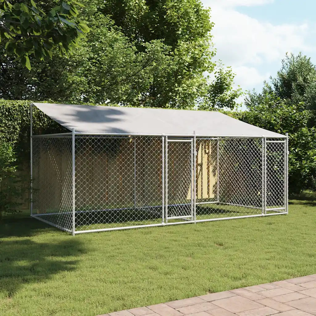 Gabbia Cani con Tetto e Porte Grigia 4x2x2 m in Acciaio Zincatocod mxl 110868