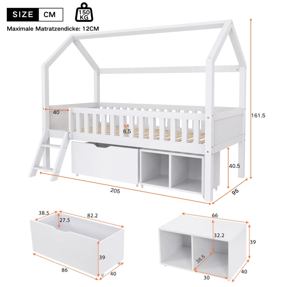 Letto Singolo Bambini con Cassetti e Rete ¨C MINIMAL ¨C Bianco 90x200