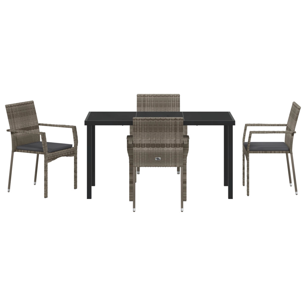 Set da Pranzo da Giardino 5 Pezzi con Cuscini Grigio Polyrattan