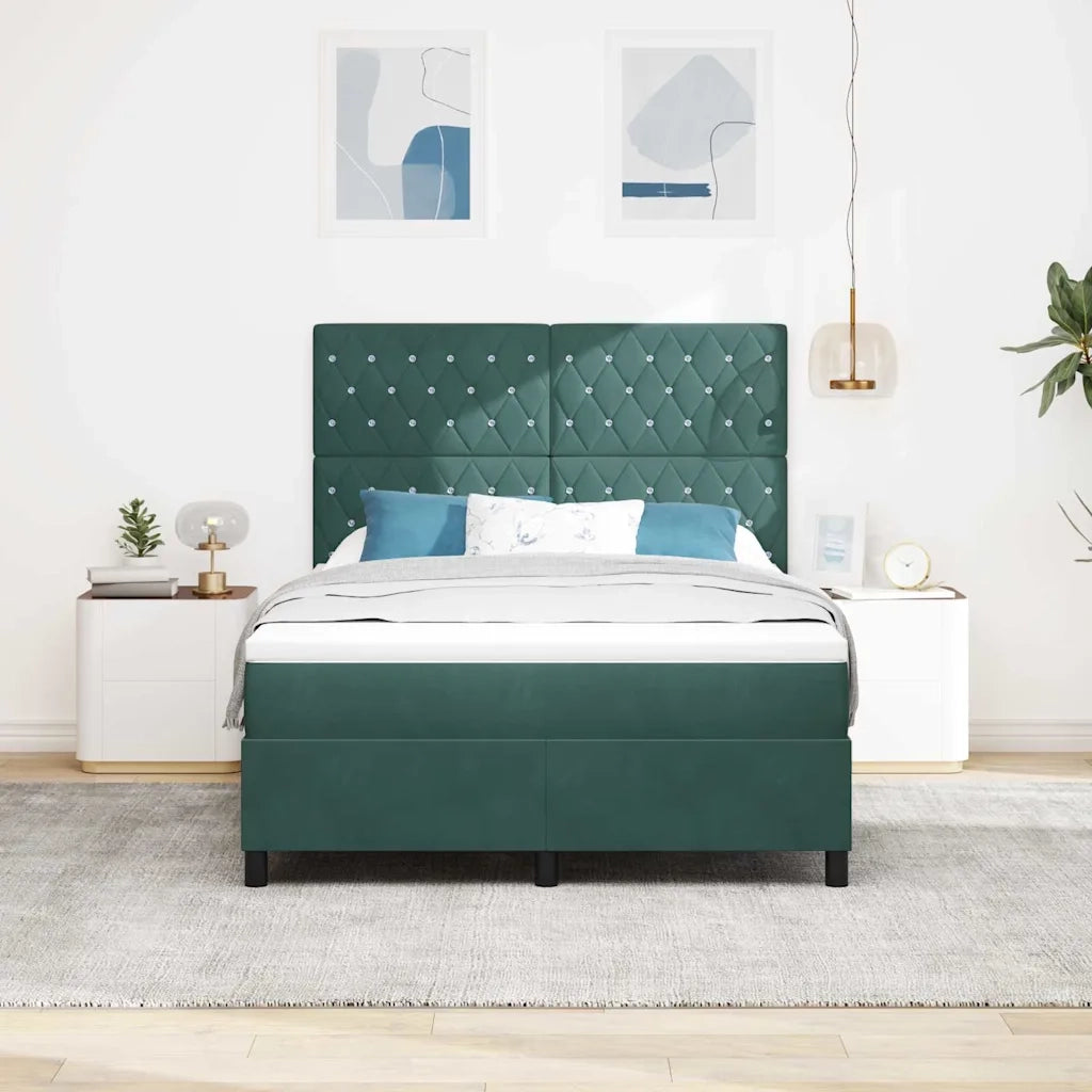 Letto a Sorgente LED Verde Scuro 140 x 190 cm Tessuto