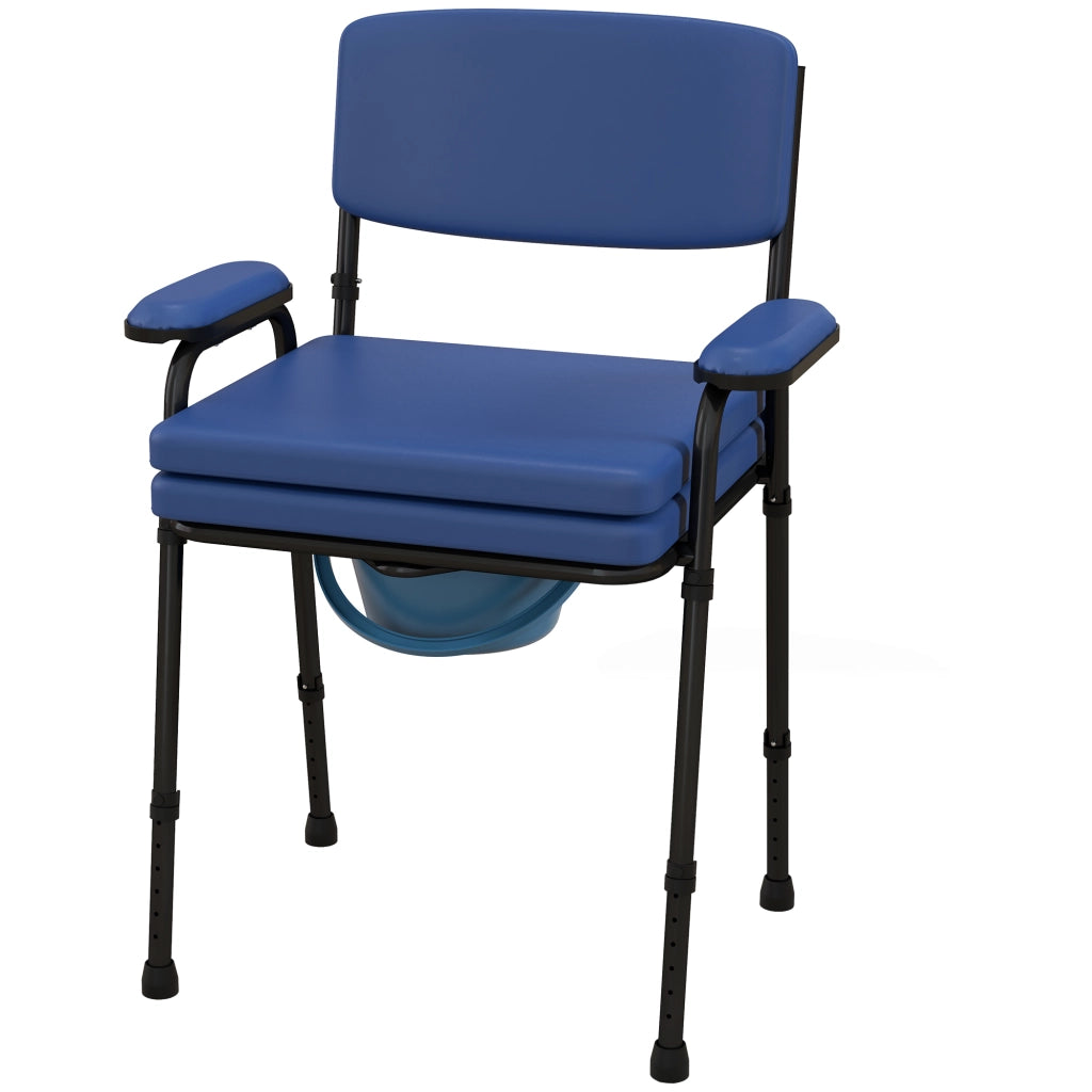 Sedia Comoda 5 in 1 per Anziani e Disabili per WC e Doccia. Altezza Regolabile e Secchio Rimovibile. Blu