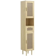 Mobiletto bagno colonna stoccaggio bagno con porte in rattan cassetto 2 armadi 32 x 30 x 170 cm rovere