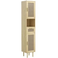 Mobiletto bagno colonna stoccaggio bagno con porte in rattan cassetto 2 armadi 32 x 30 x 170 cm rovere
