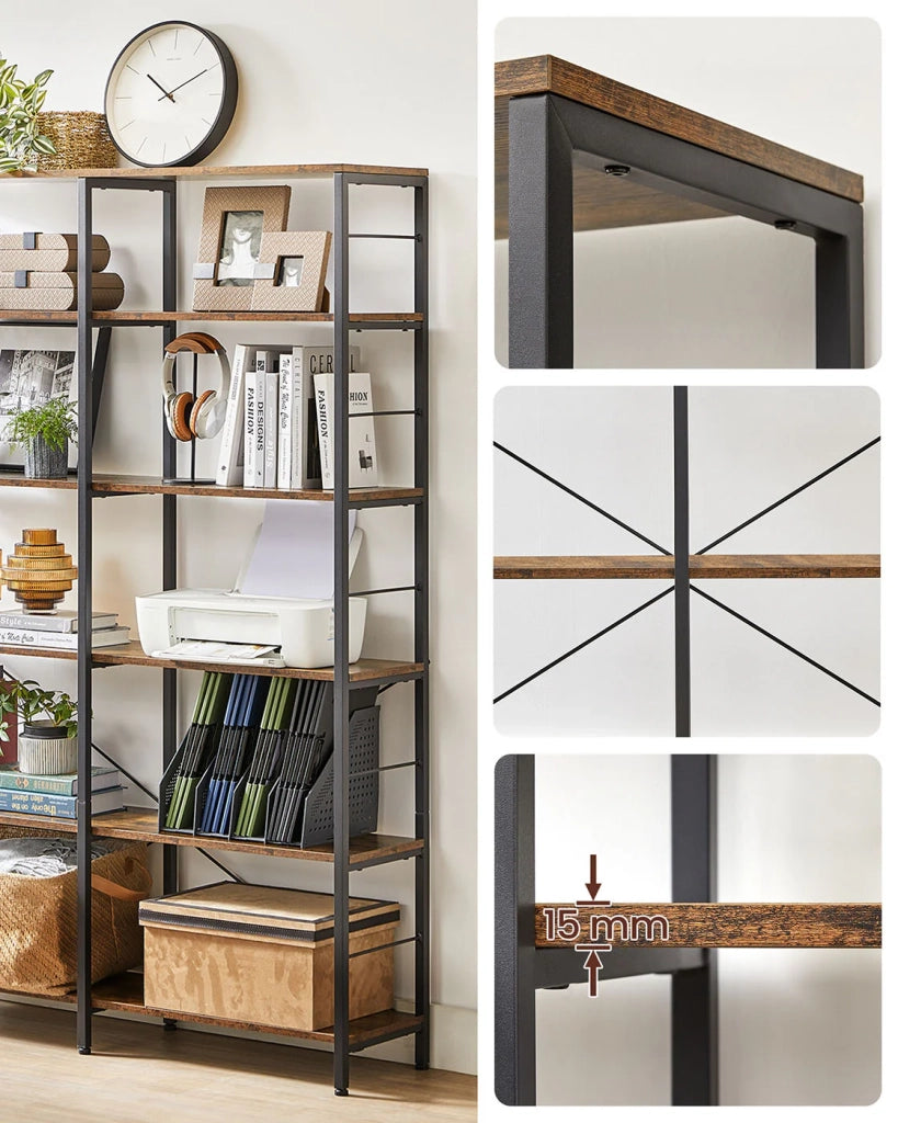 Libreria a 6 ripiani 30 x 120 x 1725 cm stile industriale per soggiorno ufficio balcone cucina marrone 12_0004184