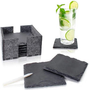 Set di piatti di marmo Slate (8 pezzi) inclusi matite - Piatti decorativi in vetro con base in pietra naturale 100% con cuscino in velluto - Ideale come regalo (10x10 cm)