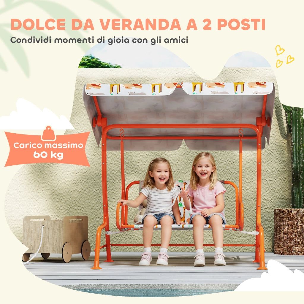 Dondolo per Bambini Altalena da Giardino 2 Posti 112x75x120 cm Arancione