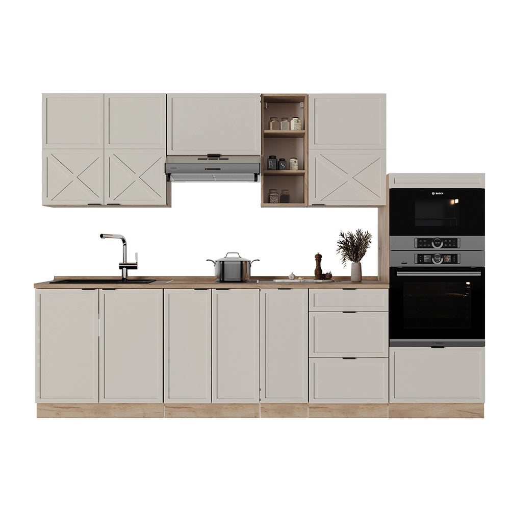 Cucina componibile Fame-Line GrigioBeige/Rovere dorato 280 cm, PL Marmo Vicco