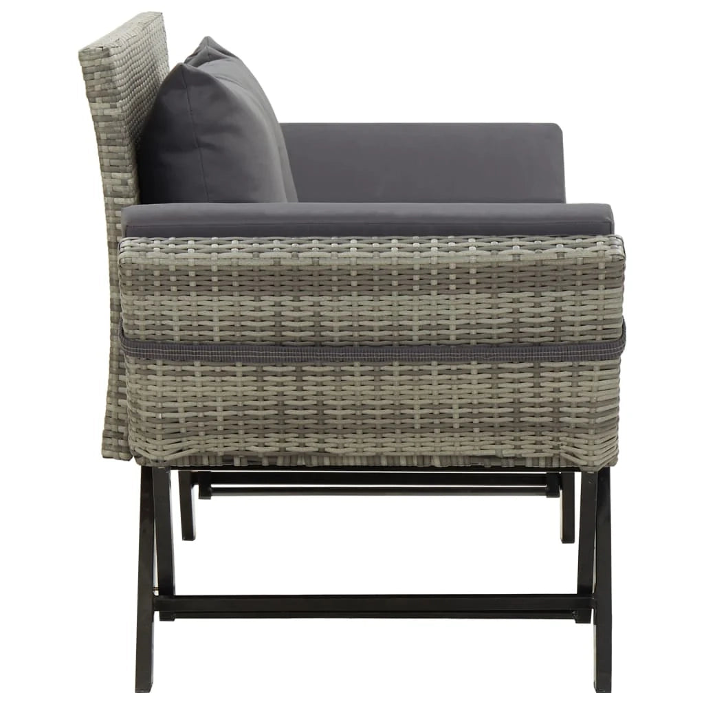 Panca da giardino mobili da esterno per patio mobili da terrazza con cuscini 176 cm resina intrecciata grigia 02_0011592