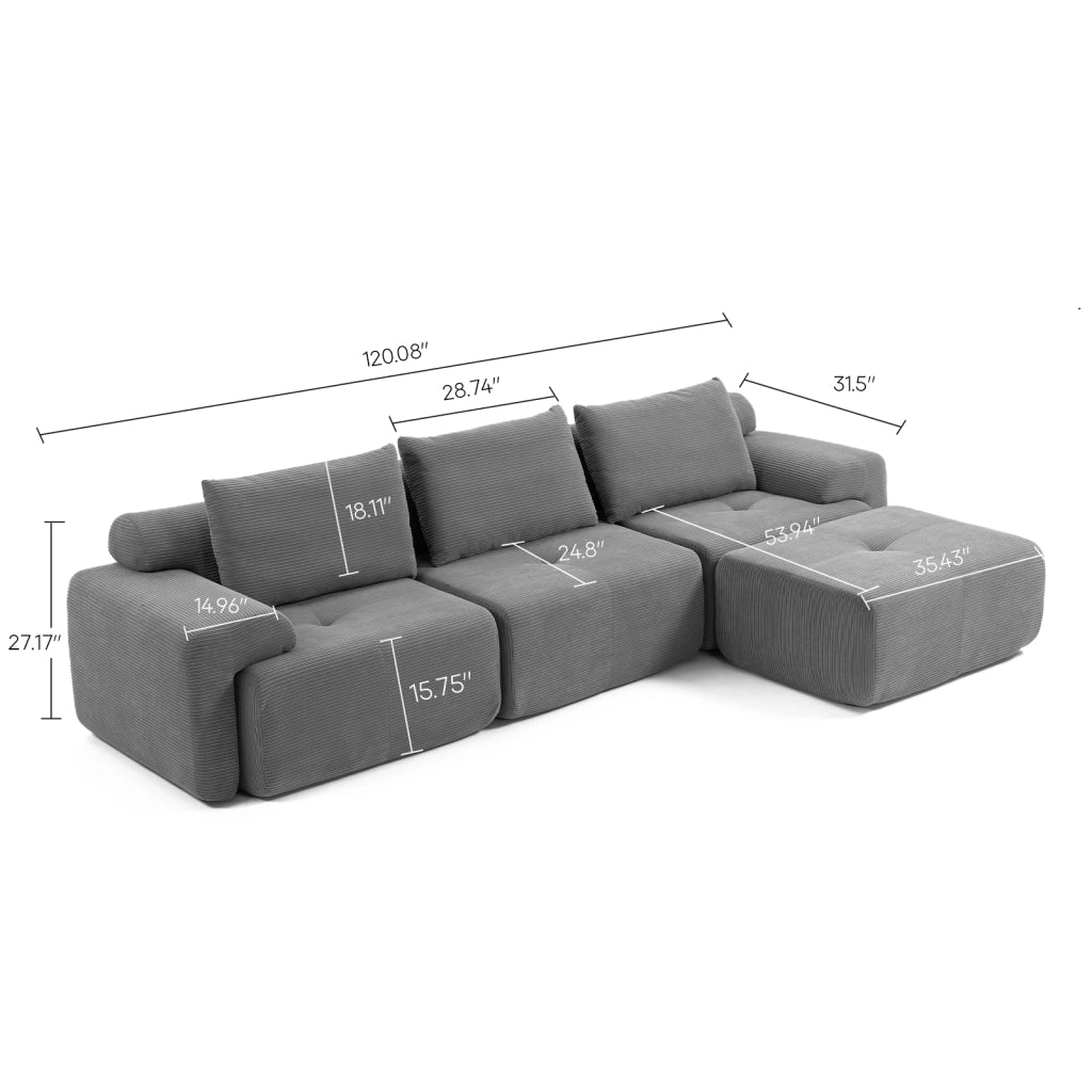 Divano Angolare Letto Modulare ¨C MINIMAL ¨C Tessuto Corduroi, Convertibile