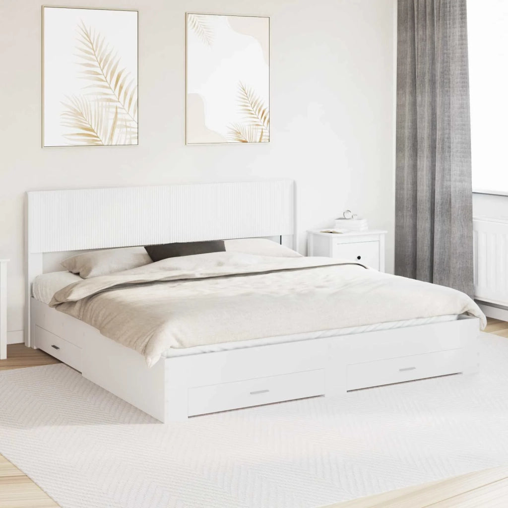 Struttura del letto con stoccaggio e testata-Giroletto con contenitore Bianco 986110