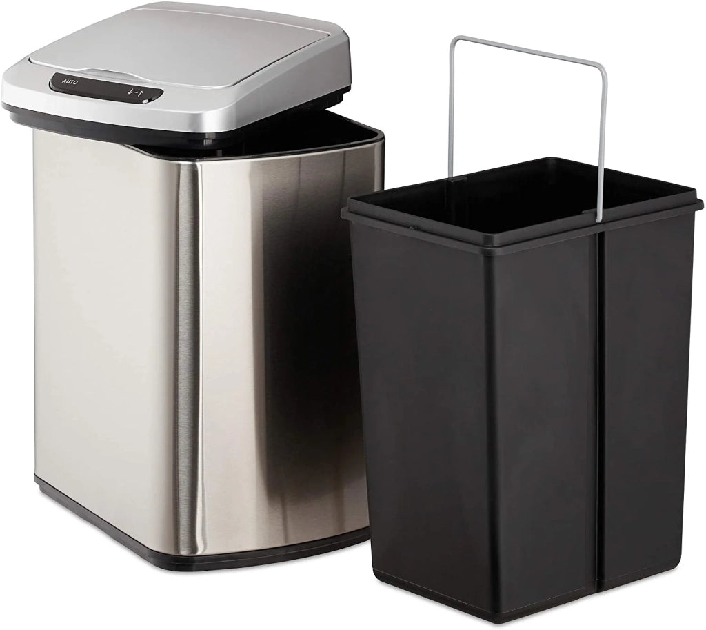 Pattumiera da cucina con coperchio automatico e contenitore argentato da 12 litri con chiusura ermetica 13_0002336