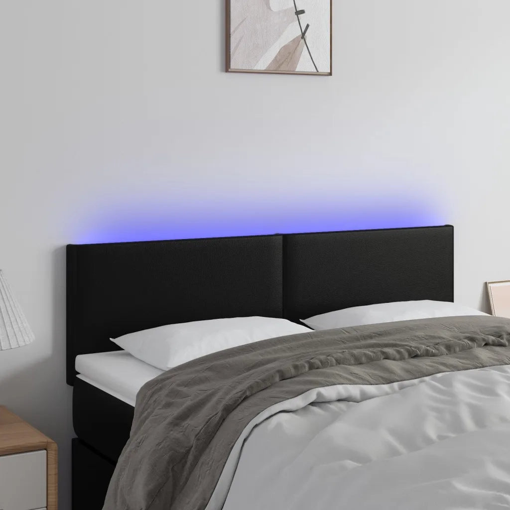 Testiera | Testata a LED Nera 144x5x78/88 cm in Similpelle