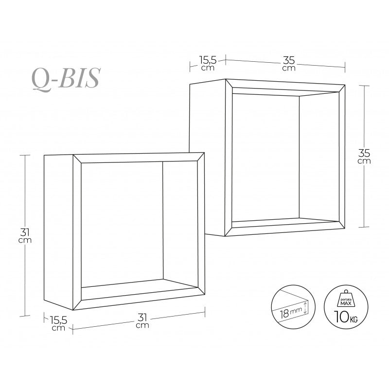 Set di 2 Mensole da Muro, Cubi Arredo, Mensole Cubo, Cubi da Parete, Rovere Sagerau, 35x35 p15,5 cm e 31x31 p15,5 cm - Q-Bis