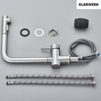 FELICE| Rubinetto da cucina estraibile Premium in acciaio inox argento spazzolato |Miscelatore canna dritta|gastronomia alta pressione 360° 2 attacchi