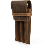 Penhoes per 3 penne, penhoes vintage manuale in pelle vera, astuccio per penne (caffè)