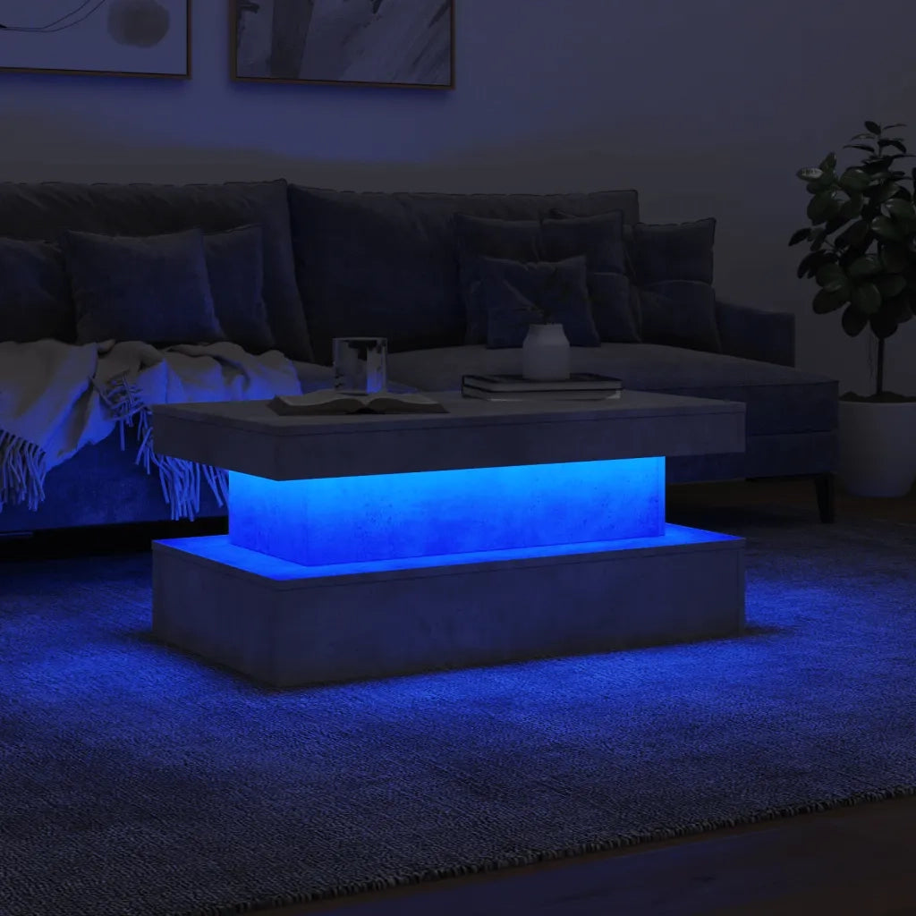 Tavolino da Soggiorno-Tavolino da Salotto con Luci LED Grigio Cemento 90x50x40 cm