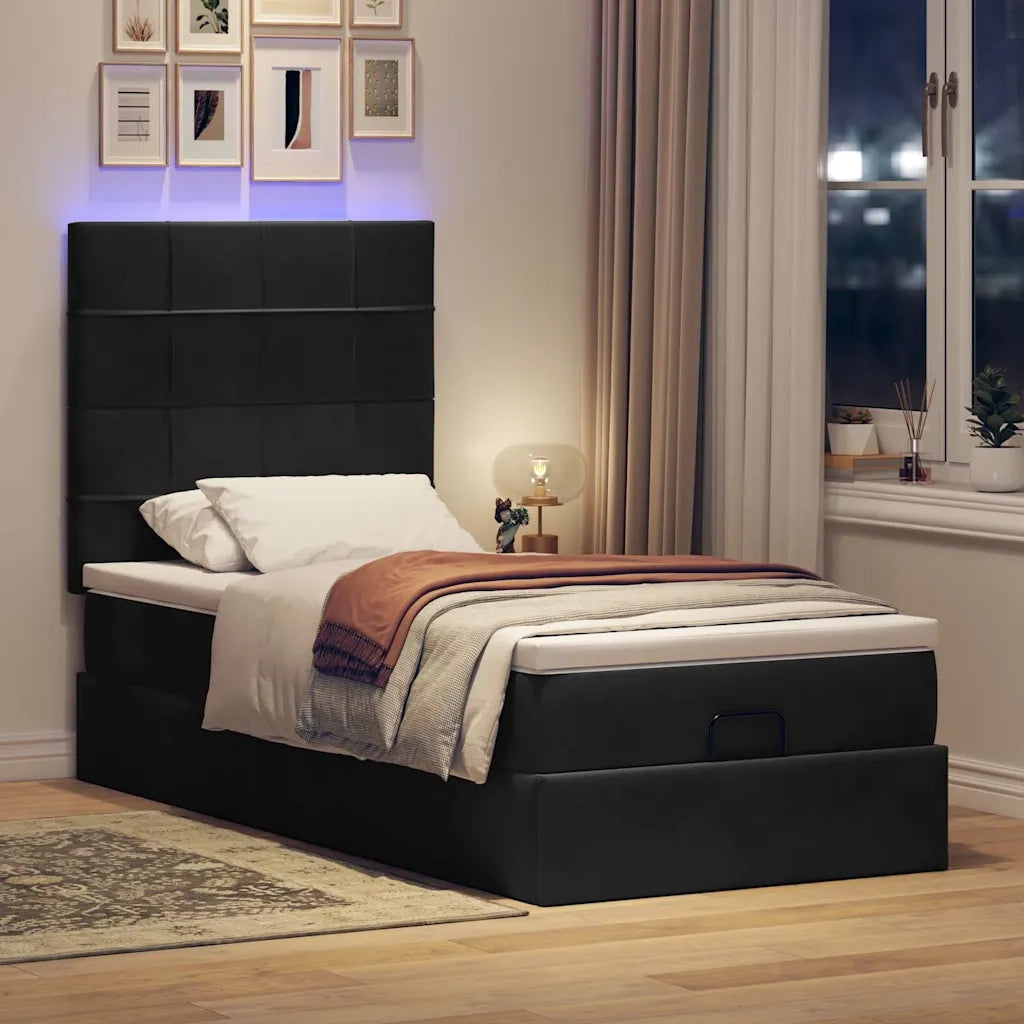 vidaXL Struttura Letto Pouf con Materassi Nero 90x200 cm in Velluto