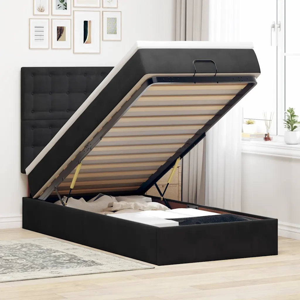 Struttura Letto Pouf con Materassi Nero 100x200 cm Velluto 3314446