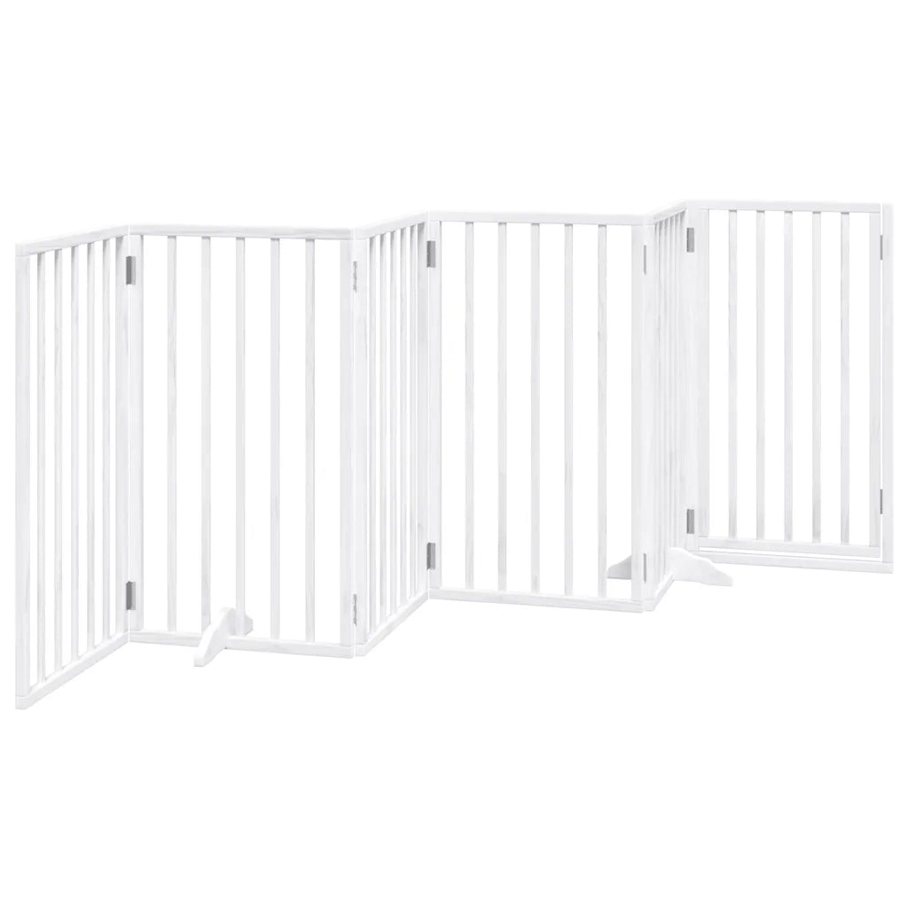 Cancelletto per cani con porta pieghevole 6 pannelli bianco 300 cm in legno di pioppo 352183