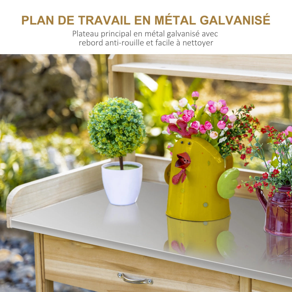 Tavolo da giardinaggio con ripiani e cassetti ¨C zephmum ¨C legno di abete