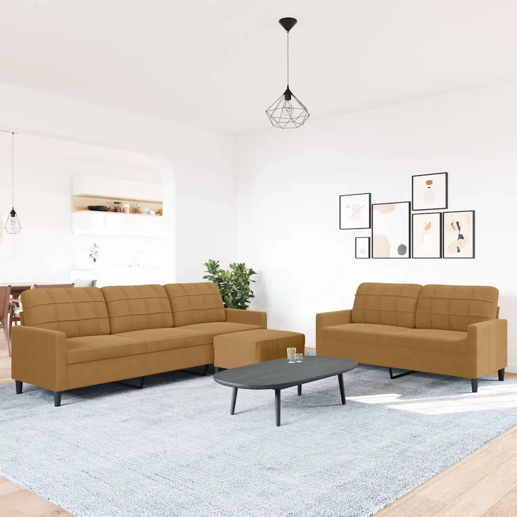 Set di Divani 3 pz con Cuscini Marrone in Velluto