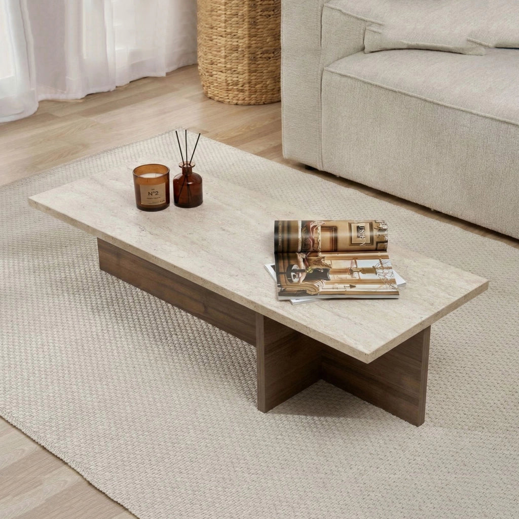 Marmorito, Tavolino da Salotto Forma Rettangolare, 120x45x30h cm Marrone Noce