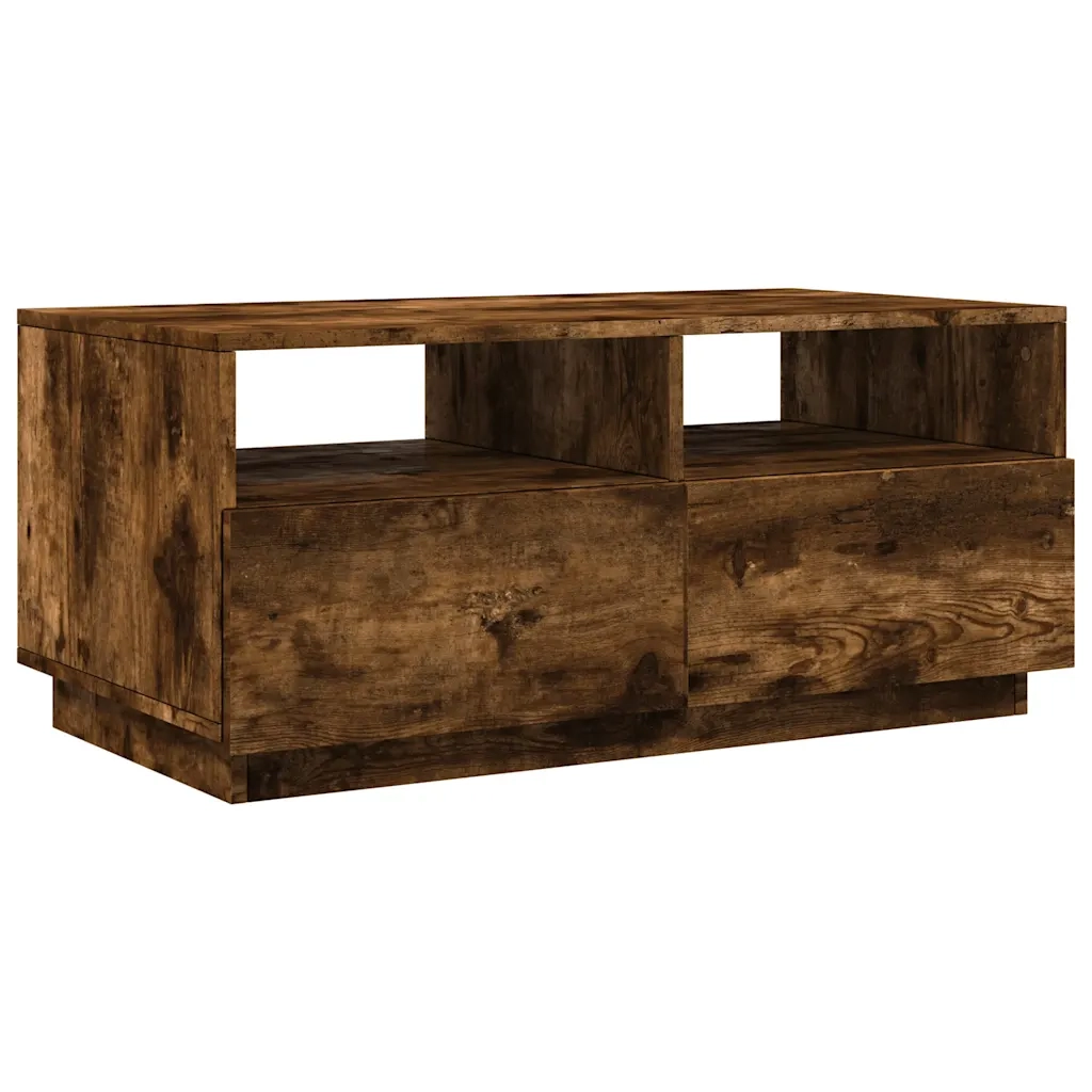 Tavolino da salotto | Tavolino da caff¨¨ | Tavolino da Soggiorno con Luci LED Rovere Fumo 90x49x40 cm