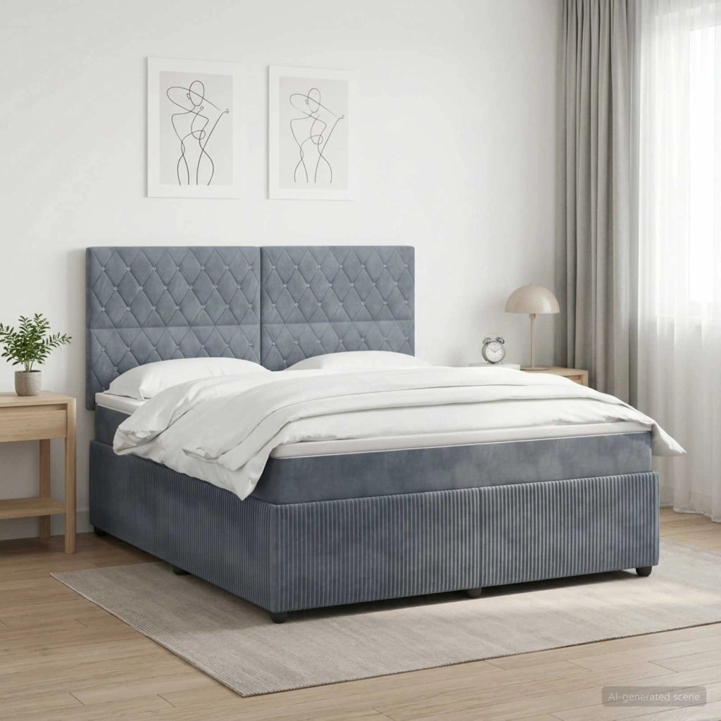 Letto Box Spring LED con Materasso Grigio Scuro 180 x 200 cm 3456114
